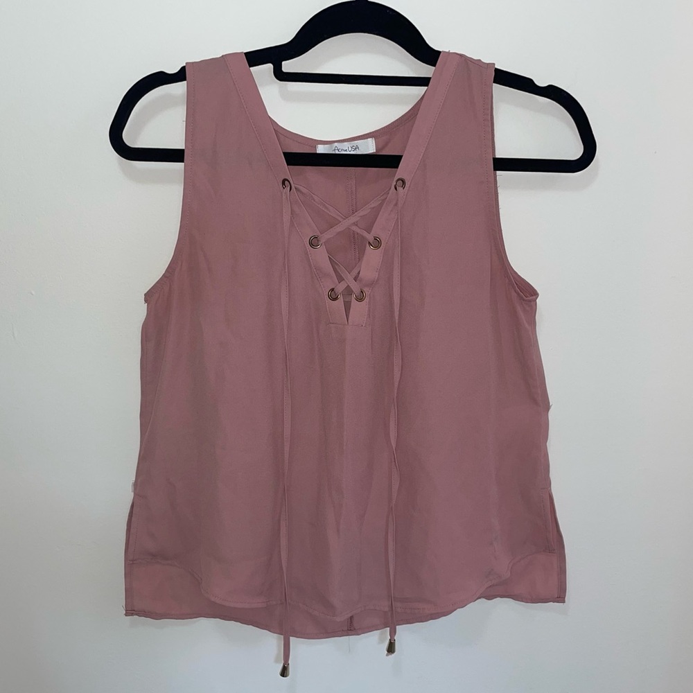 Blush Sleeveless Lace Up Blouse Size S